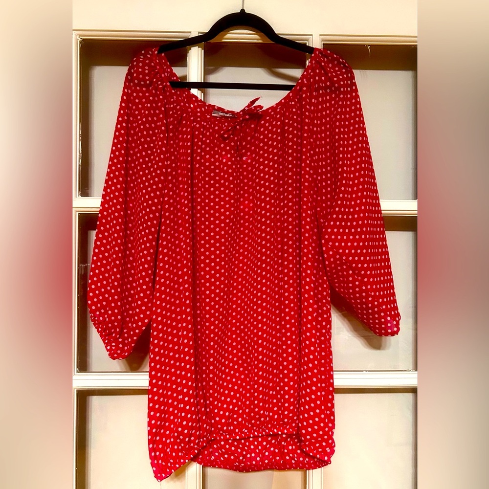 EUC Bright Pink and White Polka Dot Sheer Top Plus Size 3X